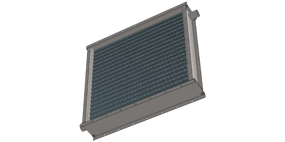 Приточный паровой нагреватель. Объем воздуха 7000 м3/час. Производительность 174 кВт. Габариты фронтального сечения 863 х 863 мм Чертеж парового воздухонагревателя. Вес 93 кг