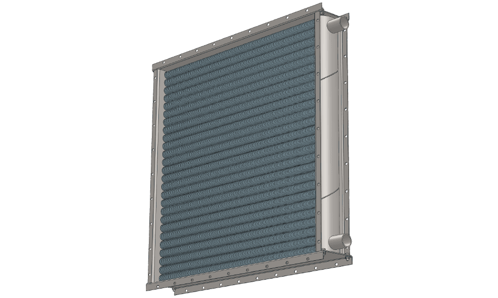 3 d модель водяного приточного калорифера. Масса 130 кг