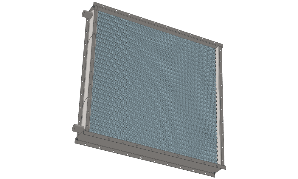 3 d модель водяного приточного калорифера. Масса 157 кг