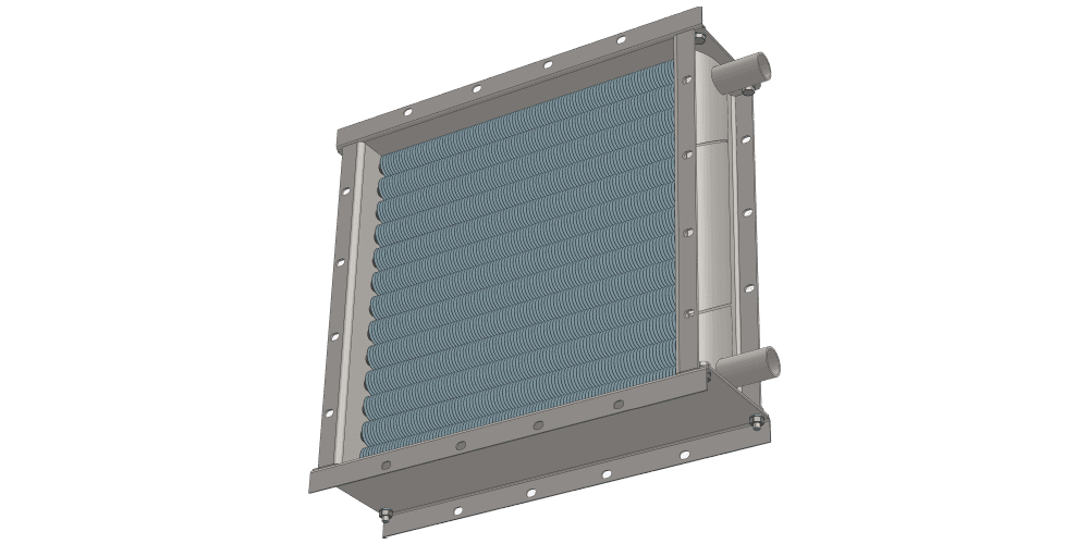 3 d модель водяного приточного калорифера. Масса 42 кг