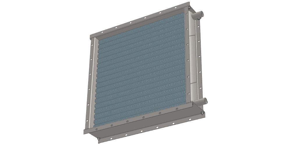 3 d модель водяного приточного калорифера. Масса 70 кг