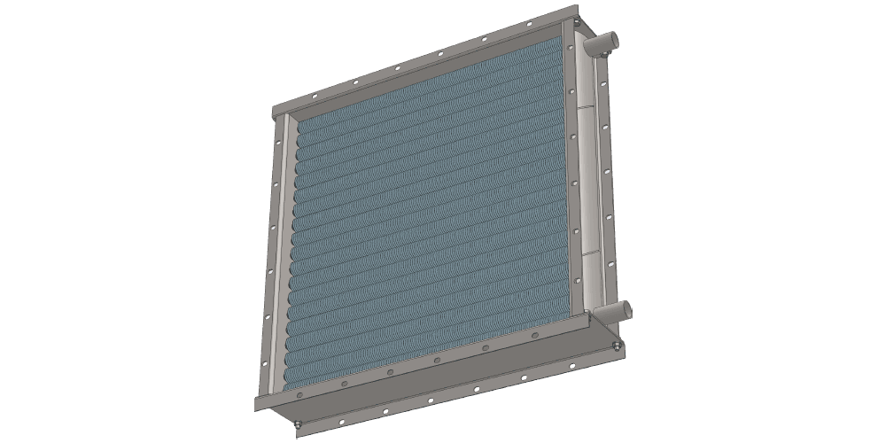 3 d модель водяного приточного калорифера. Масса 77 кг