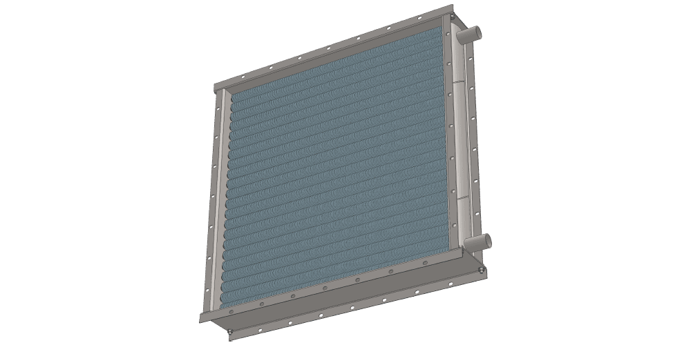 3 d модель водяного приточного калорифера. Масса 98 кг