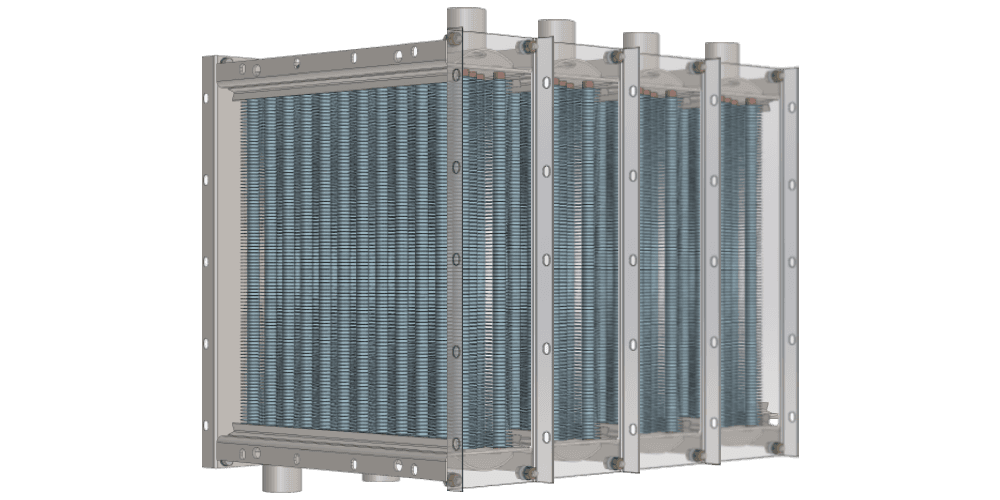 Установка трехрядных паровых калориферов Подбор многорядной установки паровых воздухонагревателей